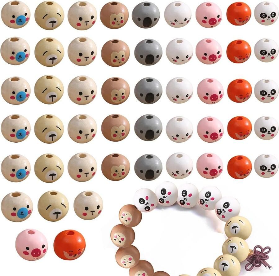 Houten Kralen 20 mm voor Knutselen en Sieraden Natuurlijk en Met Gezicht