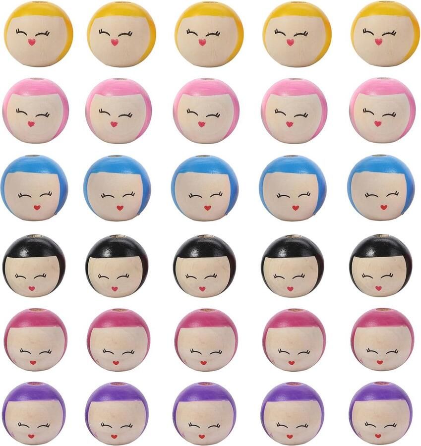 Houten kralen met gezicht 25 mm 30 stuks voor creatief knutselen en decoratie