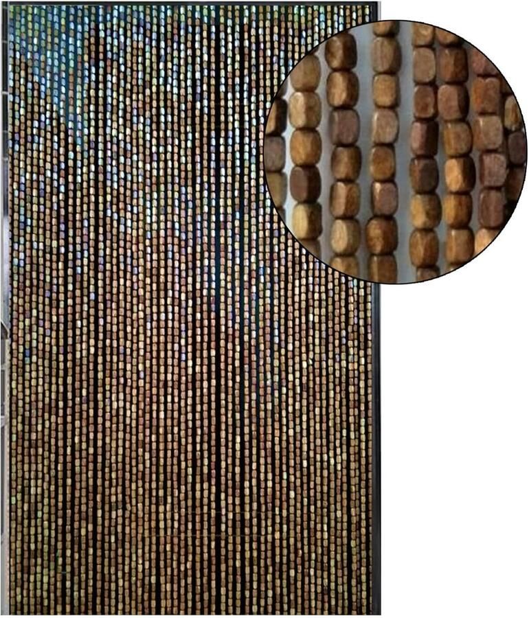 Houten kralengordijn 90 strengen duurzaam deurgordijn decoratie scheidingsgordijn deurgordijnen paneel voor woonkamer slaapkamer wandkast café restaurant (afmetingen: 200 x 90 cm)