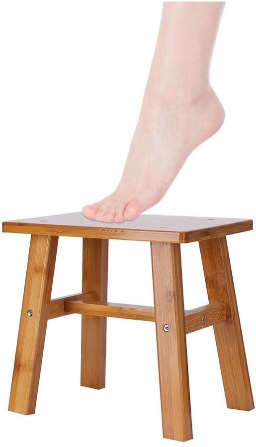 Houten kruk badkamerkruk sterke dragende bamboe douchebank voetenbankje voor buiten voor woonkamer badkamer slaapkamer (kleine vierkante bamboe kruk)