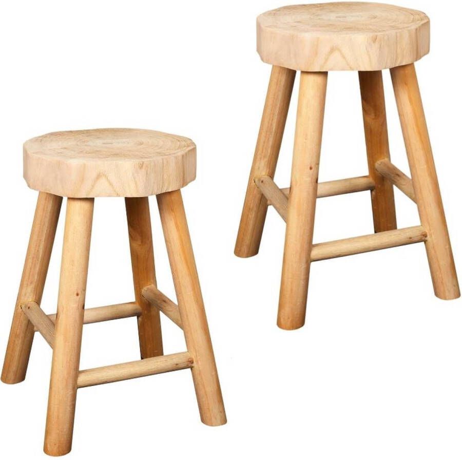 Houten Kruk Set van 2 Teak Hout Handgemaakt Zitplek of Bijzettafel 30 x 42 CM