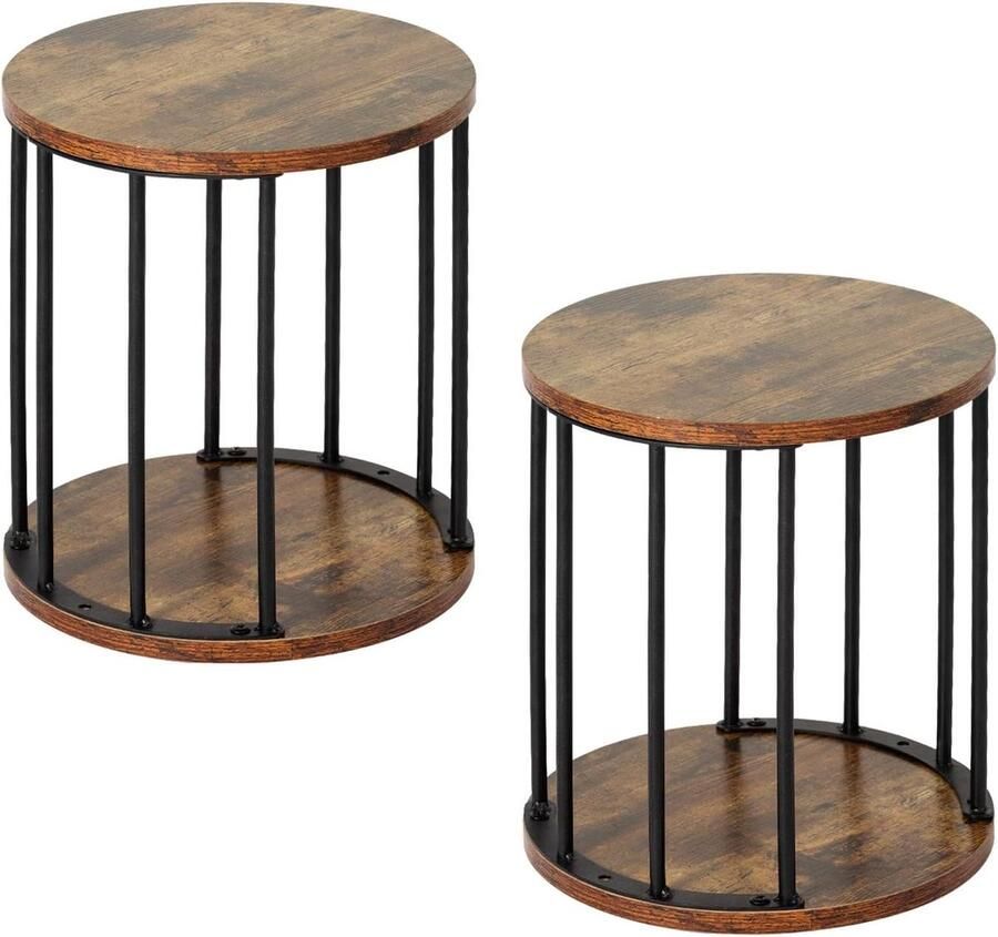 Houten Krukje voor Kinderen en Volwassenen Set van 2 Retro Bruin