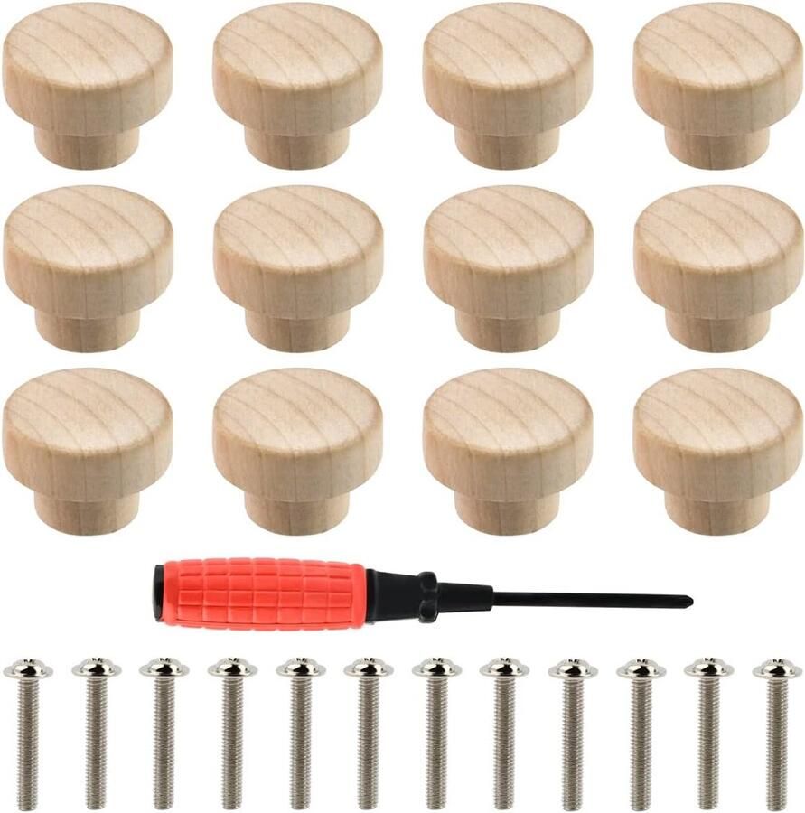 Houten lade knoppen kast ronde platte 12 stuks handgrepen deurgrepen keuken commode 35 mm