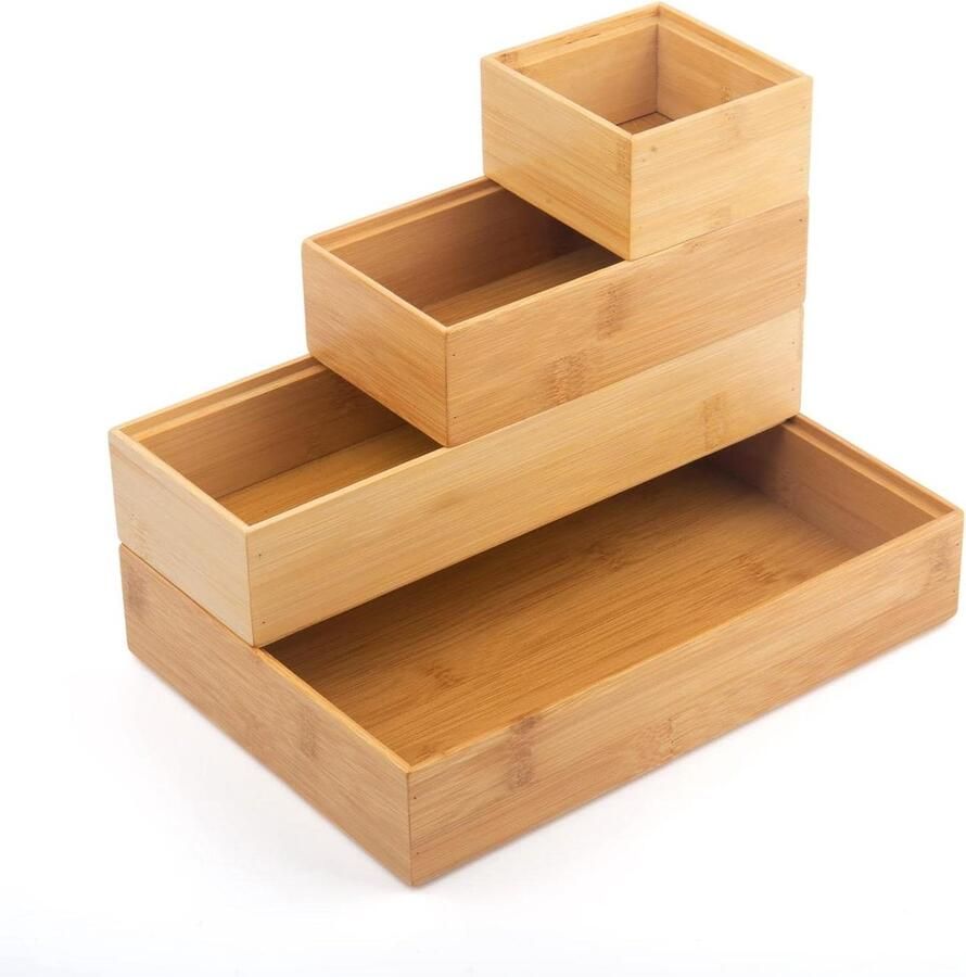 Houten lade-organizer set met 4 schuifladen voor badkamer en make-up ideaal voor organiseren van ruimte in keuken badkamer en kantoor
