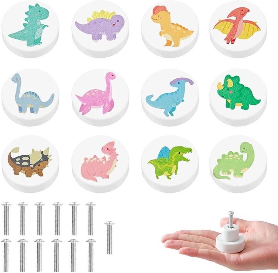 Houten ladegreep 12 stuks met diermotieven Decoratieve houten ladeknoppen met schroeven voor kasten Witte deurknoppen voor kinderen