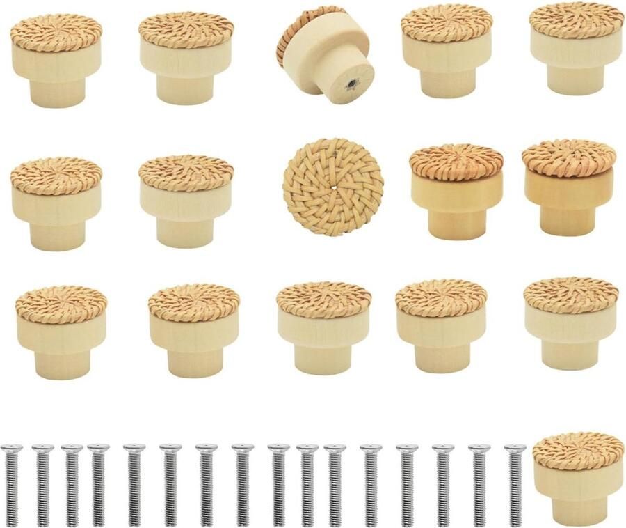 Houten ladegreep 16 stuks met schroeven Kastknoppen voor kastladen woonkamer keukenkasten Meubelknoppen ronde kastknoppen Commode ladegrepen