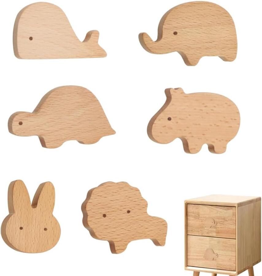 Houten ladegrepen 6 stuks decoratieve meubelknoppen