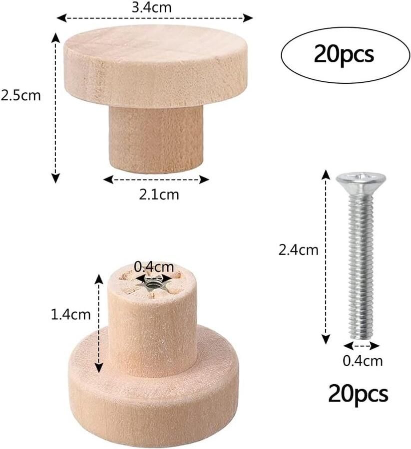 Houten Ladegrepen en Meubelknoppen 15 Stuks Handgrepen voor Kasten en Laden Rond Hout