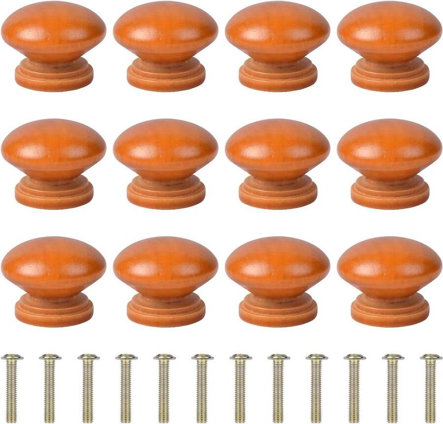 Houten Ladehandvatten Set van 12 stuks Rond met Schroeven Meubelknoppen voor Kast en Ladekast Houten Ladekastmeubelen Roodbruin - Foto 2
