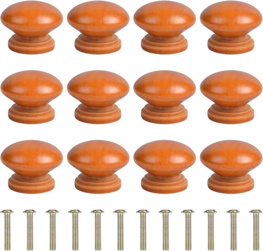 12 Pcs Ronde Houten Lade Handgrepen met Schroeven Ronde Champignon Handgrepen Meubelknoppen voor Kast en Lade Hardware met Schroeven in Rood Bruin