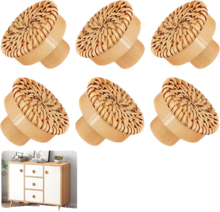 Houten ladeknoppen 6 stuks ronde vintage onafgewerkt 40 mm incl. schroeven en schroevendraaier kastknoppen kinderkamer