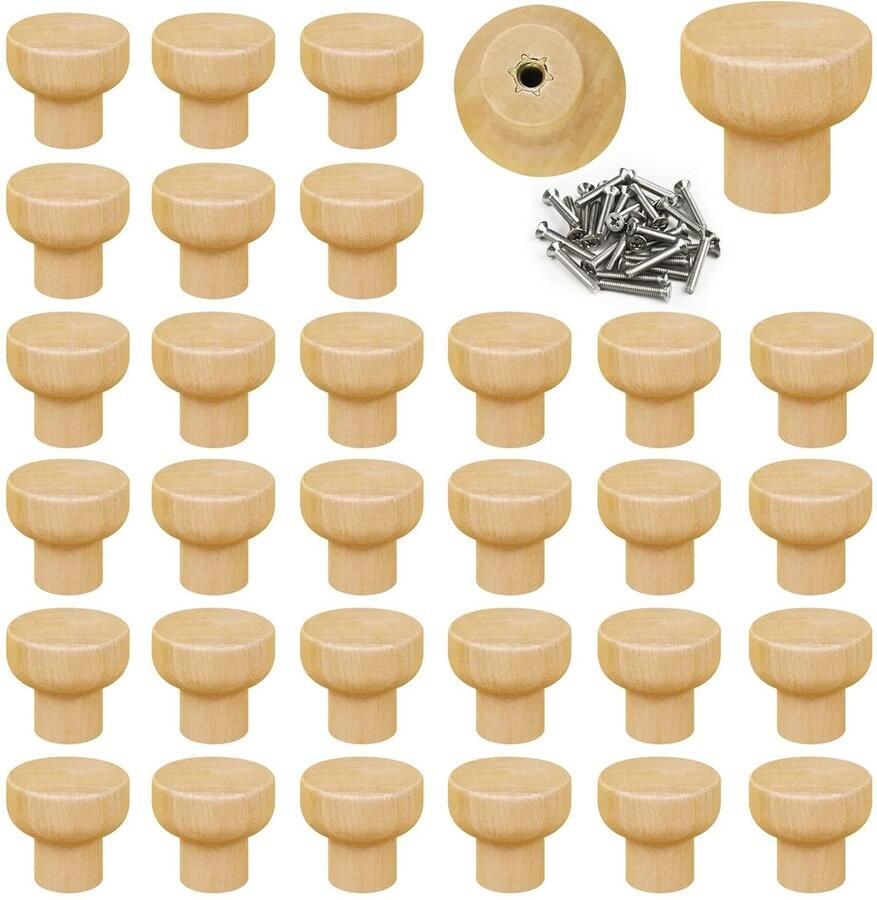 Houten Ladeknoppen Eenvoudig Ontwerp Set van 30 Natuurlijk Materiaal