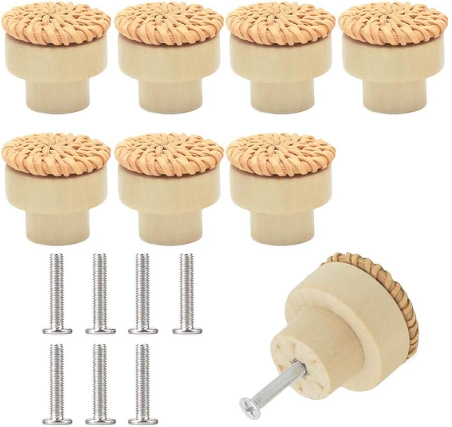 Houten ladeknoppen met rotan design set van 4 lichtbruin duurzaam