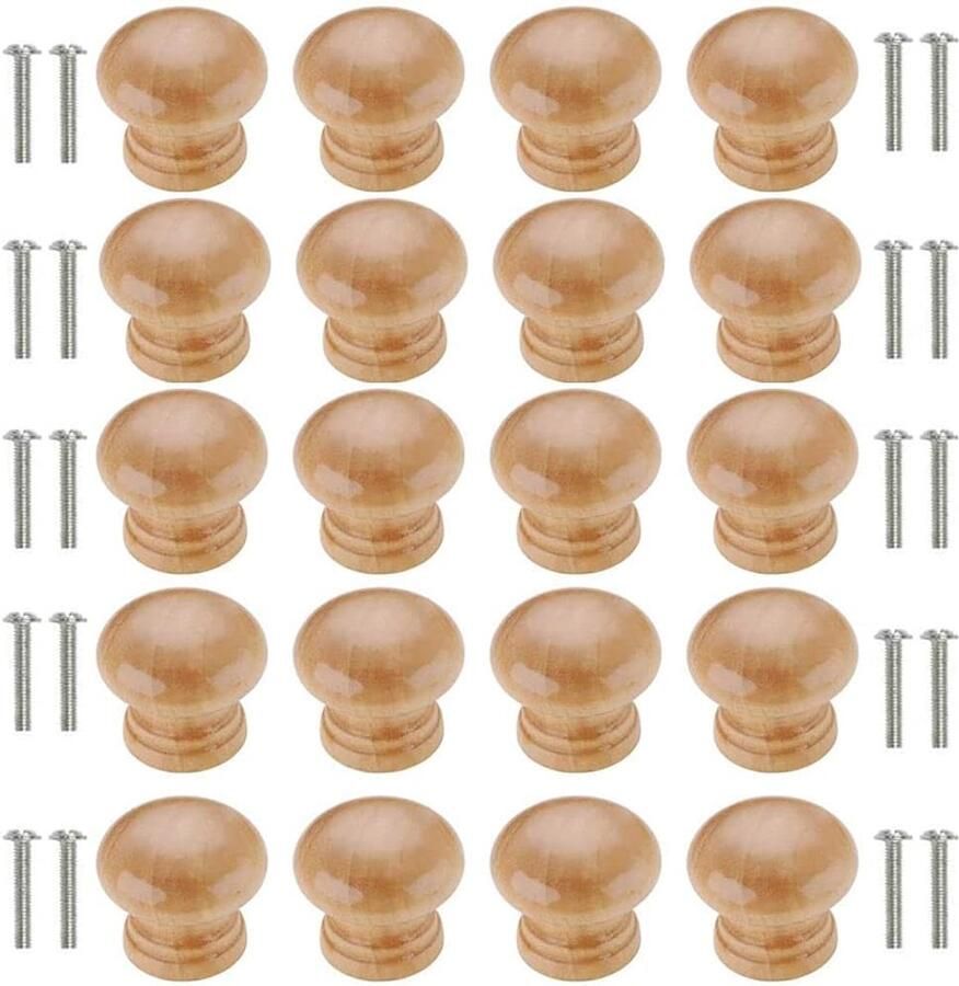 Houten ladeknoppen natuurlijk hout 20 stuks