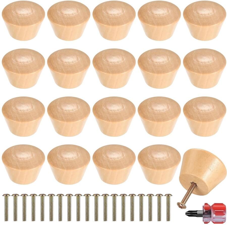 Houten ladeknoppen set van 20 natuurlijk hout 38 mm