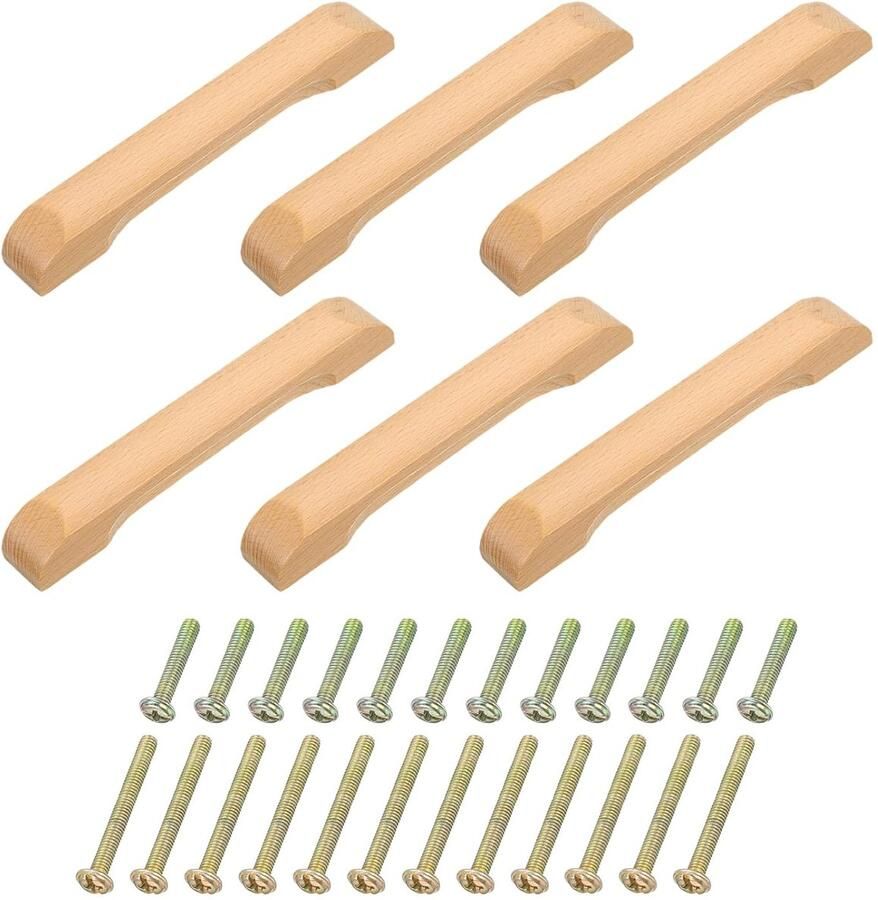 Houten ladeknoppen set van 6 beukenhout 128 mm gatafstand