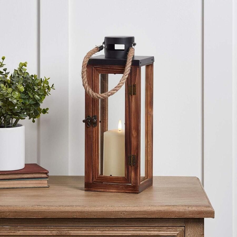 Houten lamp met LED vlamloze kaars sfeervol en veilig 1 stuk bruin hout