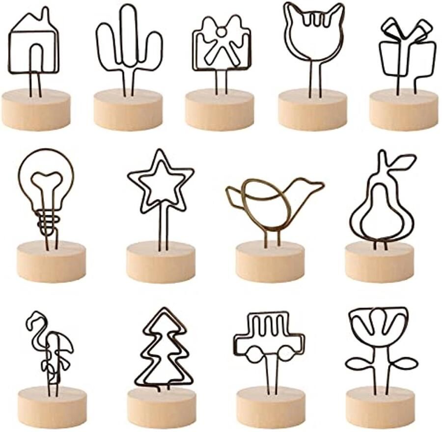 Houten Memo Clip Stand 13 Stuks Tafelnummerhouders met Ontwerpen