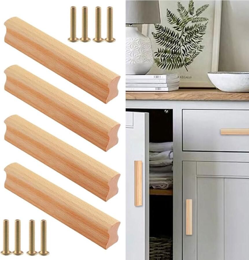 Houten meubelgreep kastgrepen set van 4 128 mm