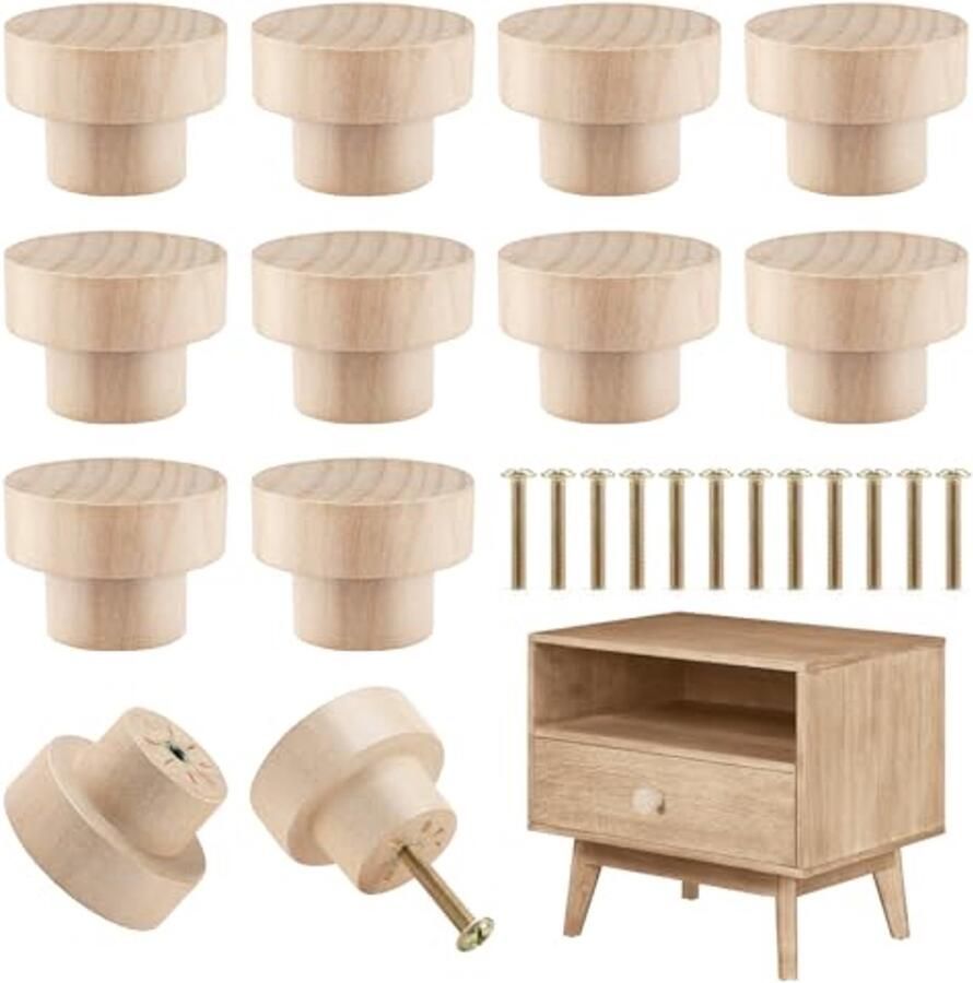 Houten Meubelgrepen 12 Stuks Ronde Ladeknoppen voor Keuken en Kasten 30 x 25 mm