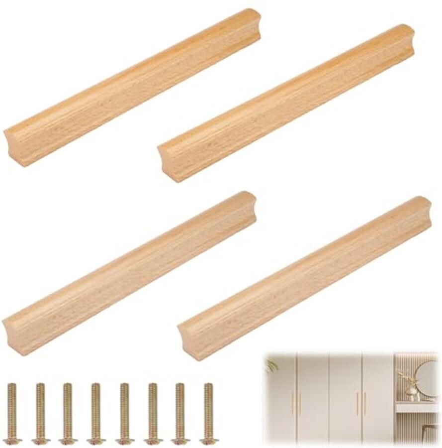 Houten meubelgrepen 192 mm 4 stuks voor kasten en keukens met schroeven