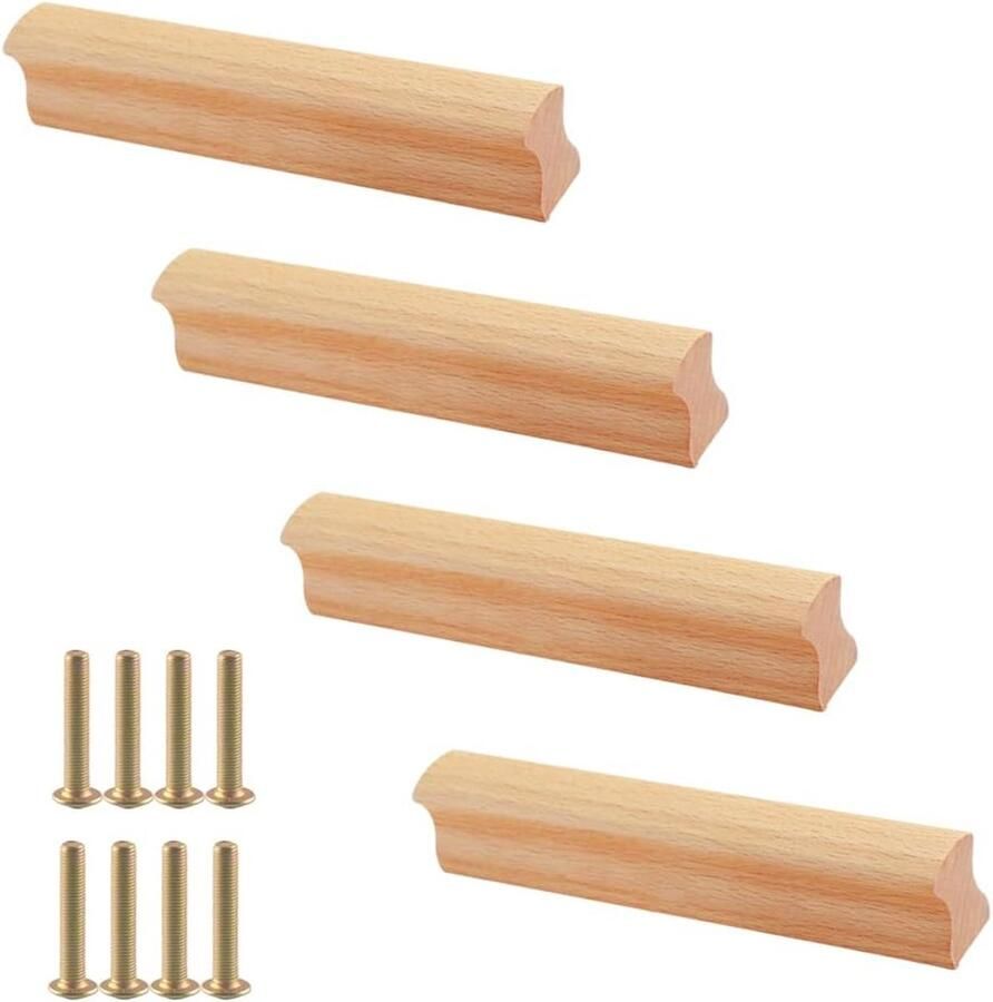 Houten meubelgrepen 4 stuks kastgrepen voor keukens en meubels deurgrepen en ladegrepen (gatafstand 128 mm)