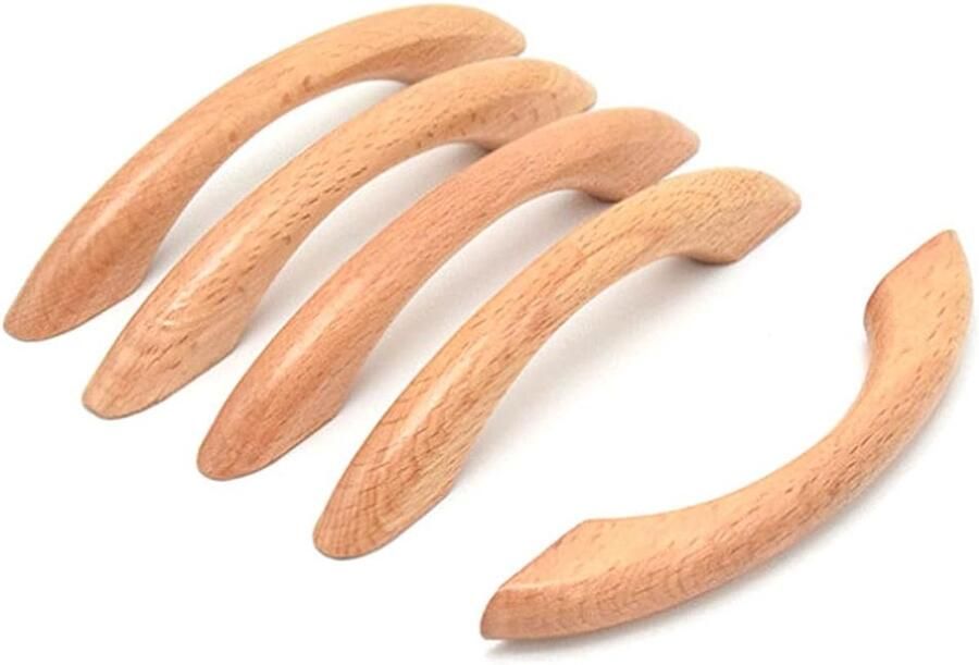 Houten meubelgrepen 5 stuks Houten keukenmeubelgrepen Meubelgrepen Houten kastgrepen Gebogen grepen met schroeven voor deuren Kasten Laden 130 mm