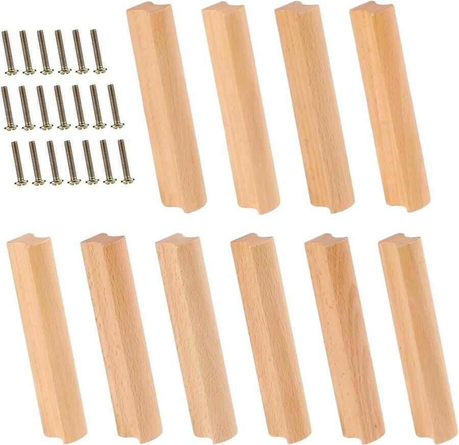 Houten meubelgrepen 96 mm Set van 10 Stripvormig Inclusief schroeven Voor keukenkasten en laden