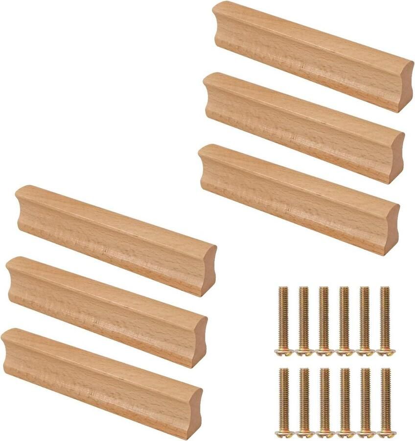 Houten meubelgrepen inclusief schroeven voor deuren en kasten 128 mm 6 stuks kastknoppen kinderkamer