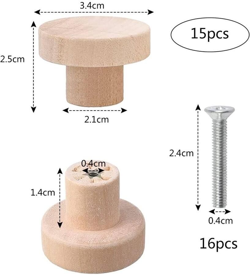 Houten meubelgrepen set van 15 geschikt voor kasten en laden hoogwaardig hout