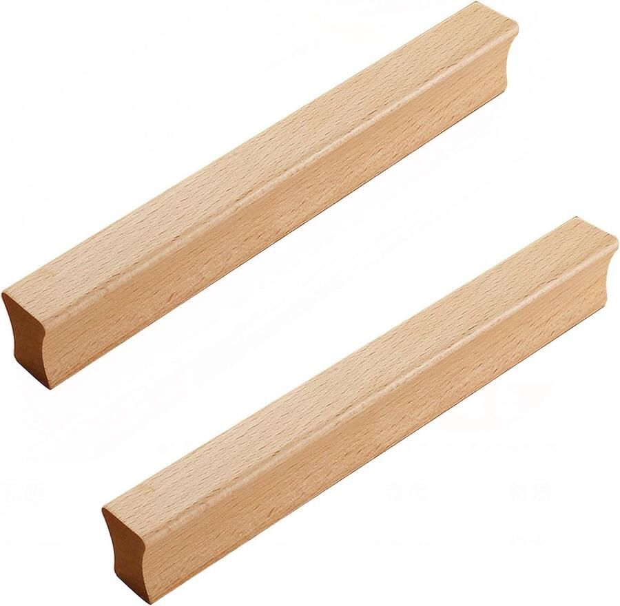 Houten meubelgrepen set van 2 Massief hout deurgrepen voor meubels kast lade beige (gatafstand: 128 mm)