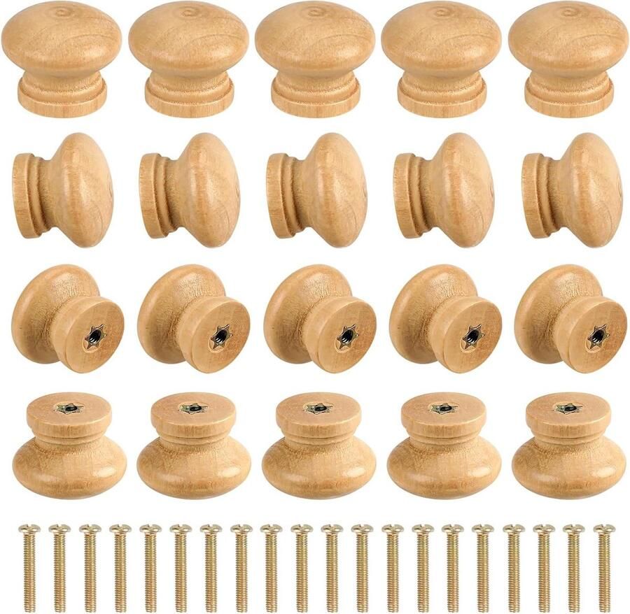 Houten Meubelgrepen Set van 20 Ronde Ladegrepen met Schroeven voor Kledingkast Decoratieve Kastknoppen met Lakoppervlak