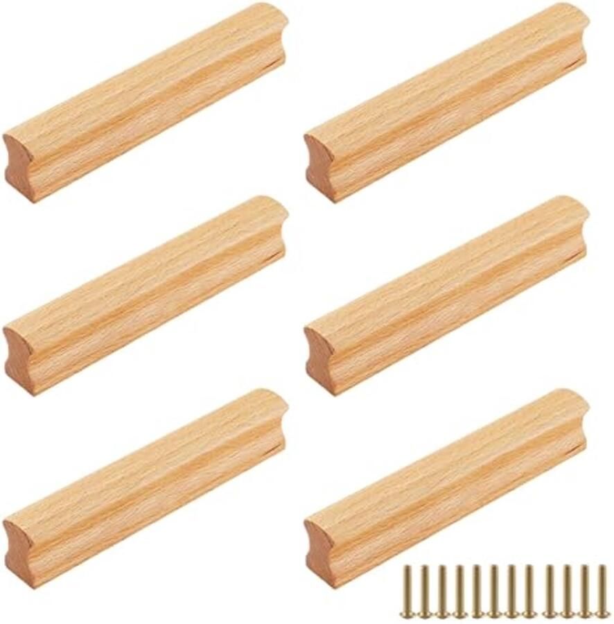 Houten Meubelgrepen Set van 6 met Schroeven Kastgrepen voor Keukenkasten en Meubels Gatafstand 160 mm