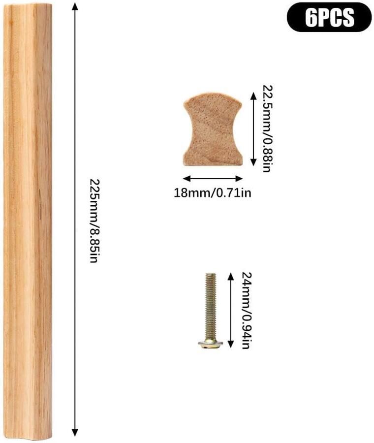 Houten meubelgrepen set van 6 natuurlijk hout 192 mm gatafstand