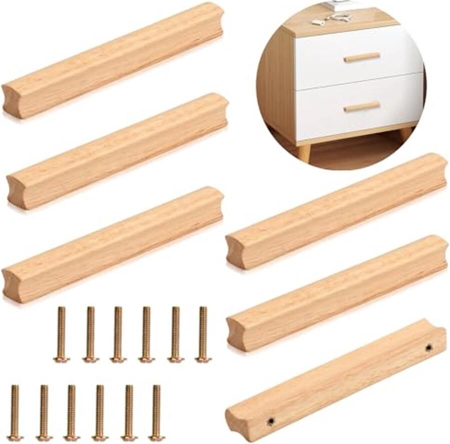 Houten Meubelgrepen Set van 6 Universele Kastgrepen met Schroeven 128 mm Afstand