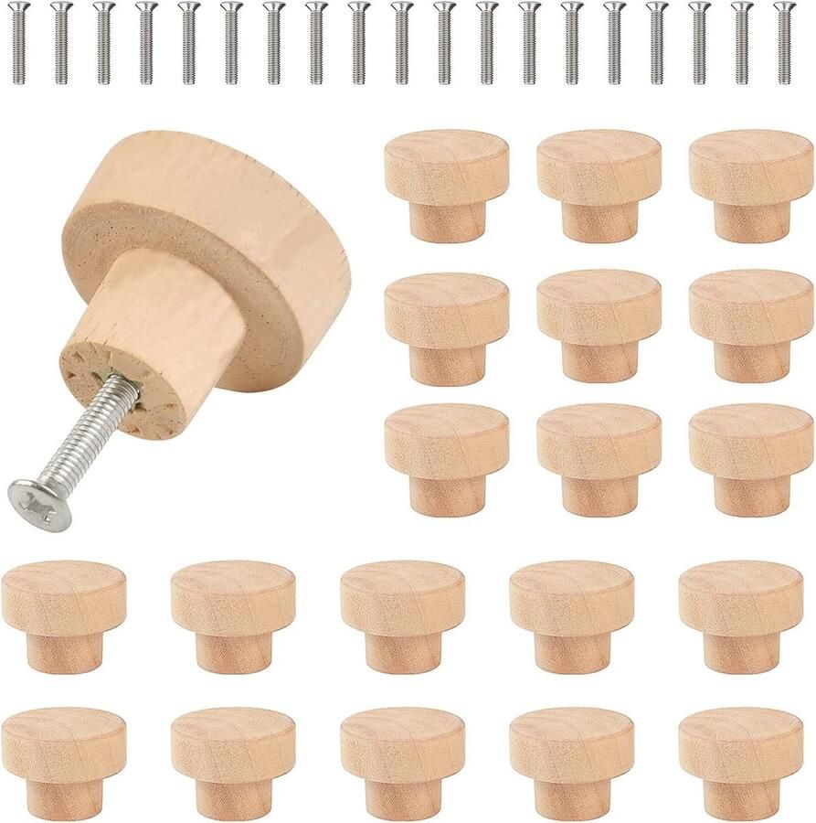 Houten meubelknoppen 20 stuks 35 mm ongelakt