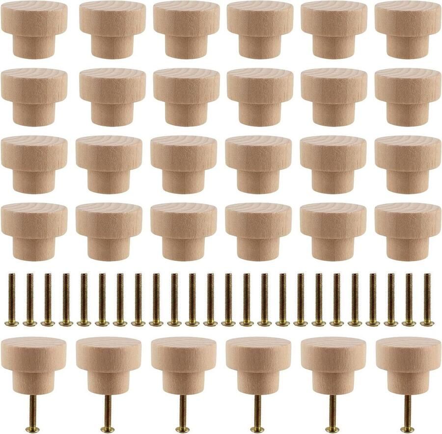 30 stuks 35 x 25 mm houten meubelknoppen ronde houten ladegreep kastknoppen met schroeven houten knoppen voor commode kasten laden kast meubels schoenenkast kledingkast kastknoppen kinderkamer