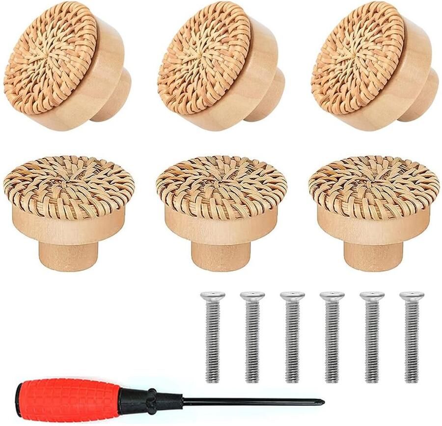 Houten meubelknoppen Boho-decoratie 6 stuks Natuurlijke rotan
