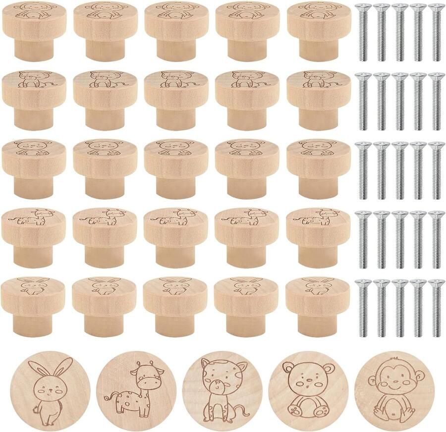 Houten meubelknoppen Dierenhandgrepen 25 stuks 3 5 cm