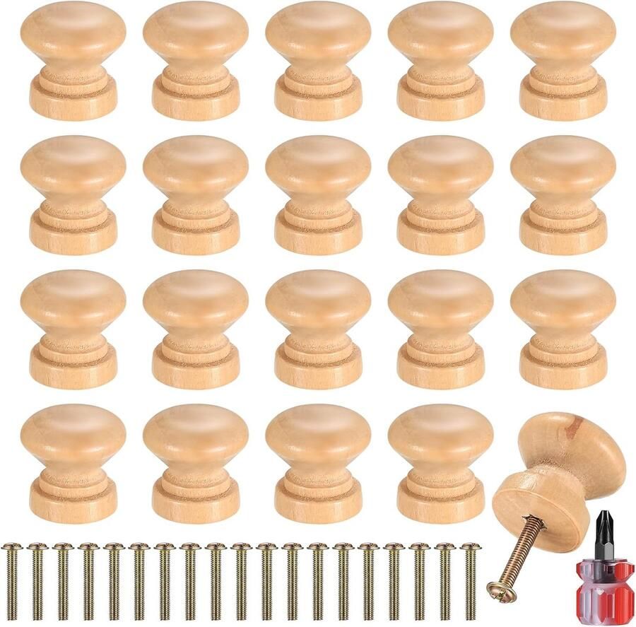 Houten meubelknoppen kastknoppen voor commode 20 stuks 30 mm