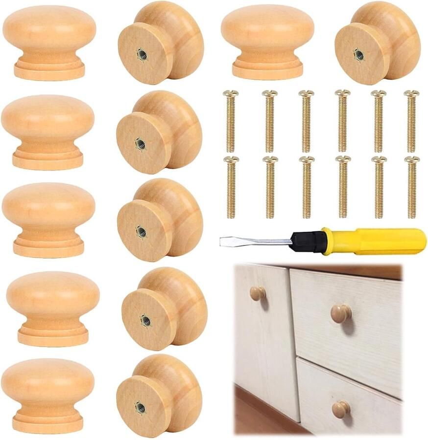 Houten meubelknoppen modern en robuust 12 stuks voor kasten en laden