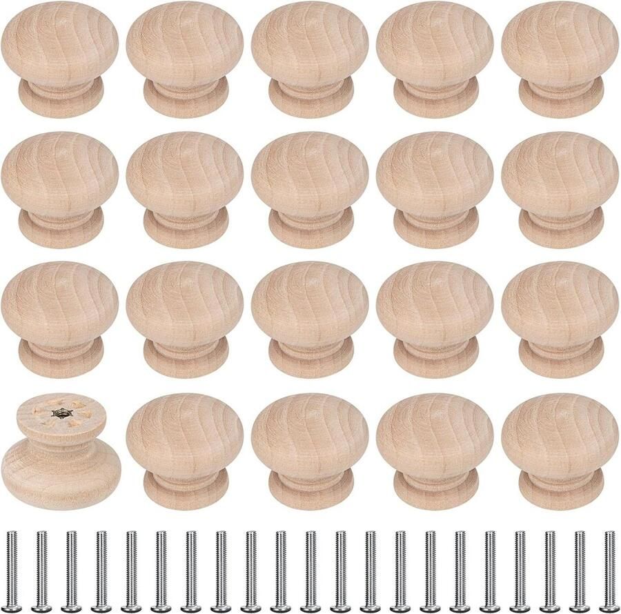 Houten meubelknoppen ronde paddenstoel kast knoppen 20 stuks 35mm natuurlijk houten knoppen kastknoppen kinderkamer