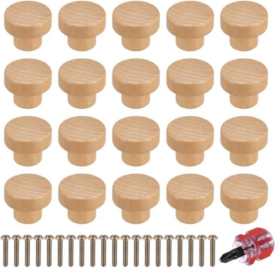 Houten Meubelknoppen Set 20 Stuks 35mm voor Kasten en Lade