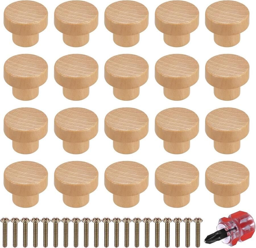 Houten meubelknoppen set 35mm ideaal voor kasten en laden 6 stuks
