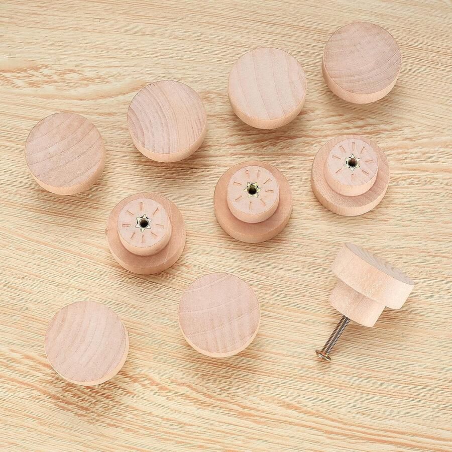 Houten Meubelknoppen Set Kastknoppen Ladeknop Houten Knoppen Kasthandgrepen Meubelhandgrepen voor Kasten Laden Dressoir Meubels inclusief Schroeven 35mm