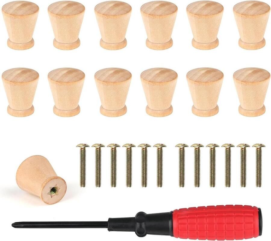 Houten meubelknoppen Set van 12 met schroeven Ronde houten kastknoppen Knoppen voor kasten en commode Meubelknoppen voor meubels en laden kastknoppen kinderkamer