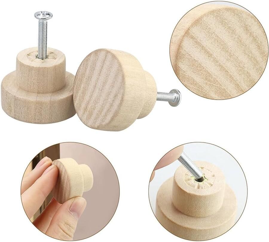 Houten meubelknoppen set van 13 natuurlijk hout 35 mm