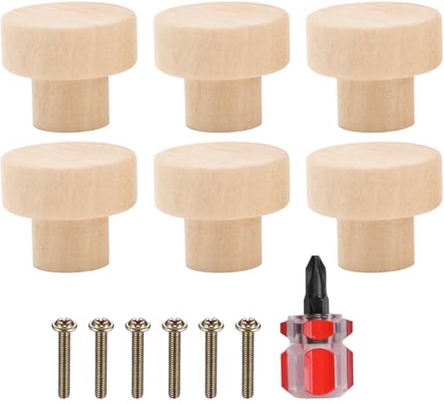 Houten Meubelknoppen Set van 6 30 x 23 mm Handgrepen voor Lade Kast en Schoenendoos