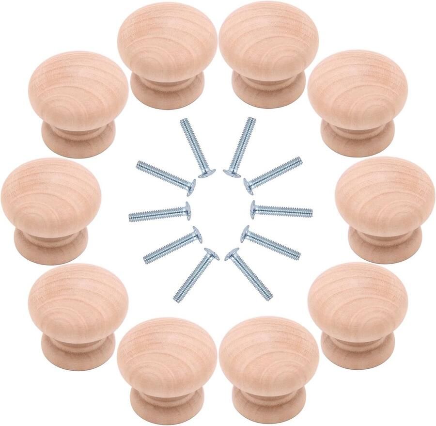 Houten meubelknoppen voor kasten en lades 10 stuks 35 mm natuurlijk
