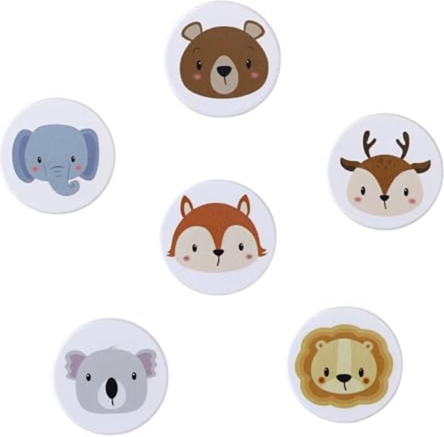 Houten meubelknoppen voor kinderkamer 6 decoratieve ladegrepen met diermotieven